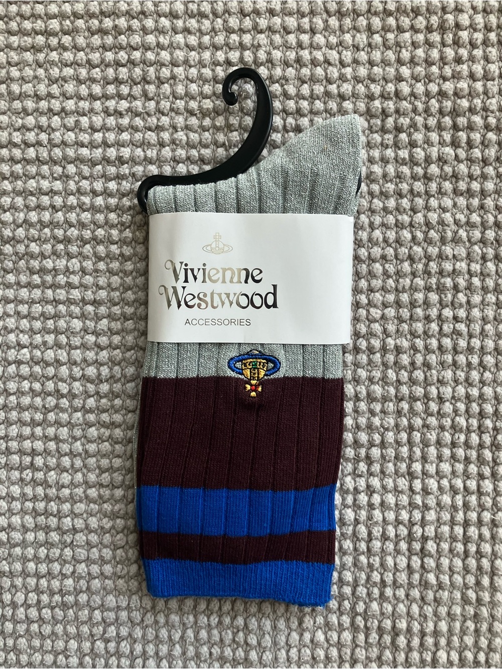Vivienne Westwood Ribbed Colorblock Socks - Gray, Brown & Blue